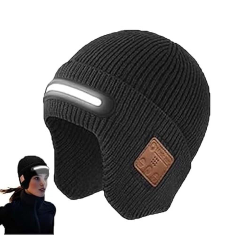 USB-wiederaufladbare LED-Beanie mit integriertem Lautsprecher und Mikrofon, abnehmbare smarte Bluetooth-Mütze, dreistufige Beleuchtung, Strickmütze
