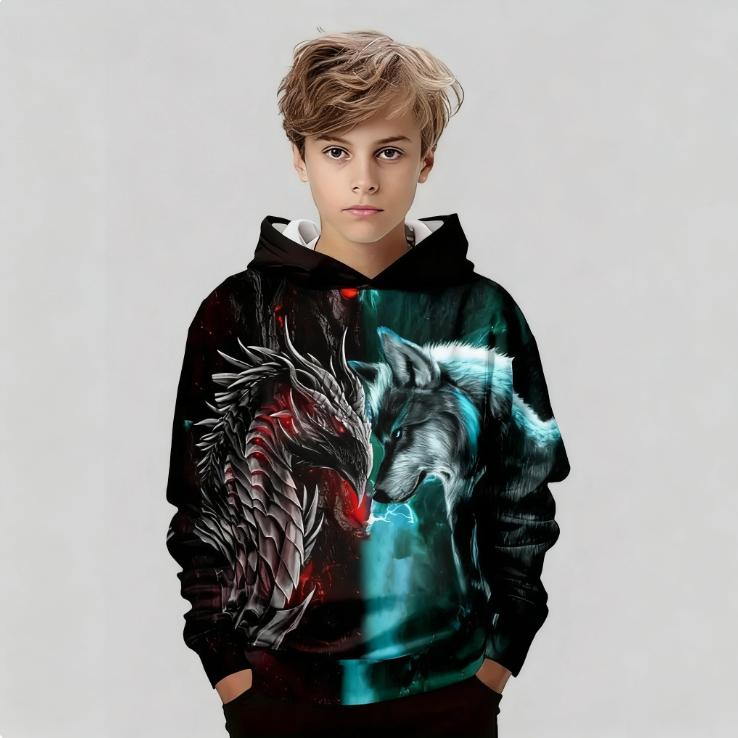 Autumn Funny Animal Pattern 3D Printed Top Fashionable Casual Long Sleeved Children's Boy Hoodies