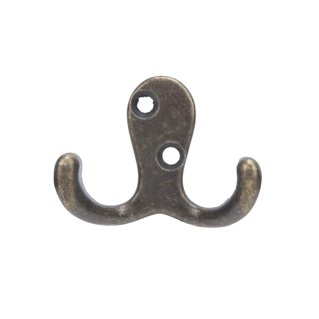 10Pcs Coat Hooks Small Double Prong AntiRust Sturdy Convenient Wall Mounted Tiebacks for Coat Clothing Keys(Antique Brass Plating )