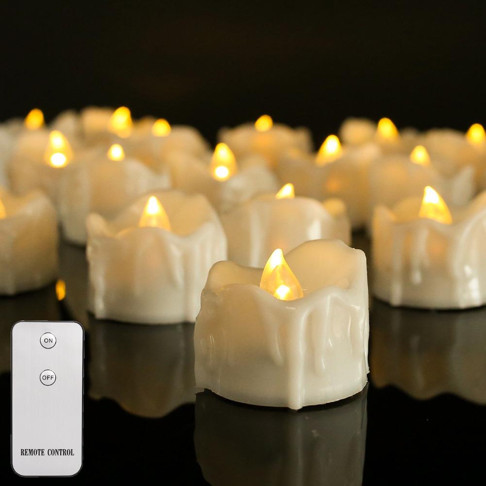 12/24pc Flameless LED Candle with/without Remote control Lighting Flickering Flame Tea Light for Halloween Christmas Home Decor