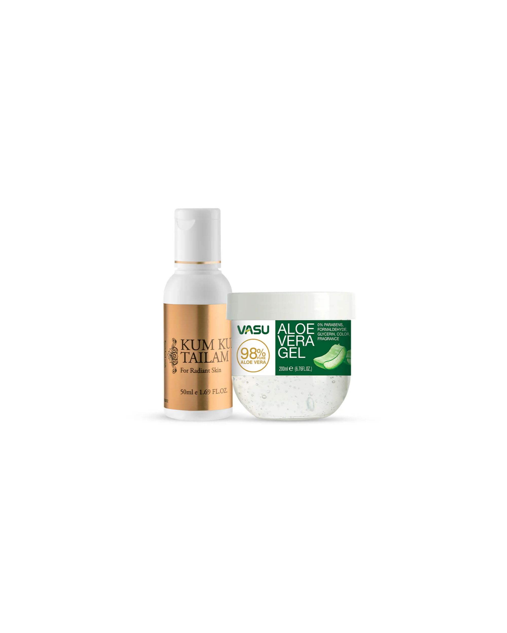 VASU Aloe Vera Gel 200ml with Kumkumadi Tailam Radiant Skin 50ml | Natural Face, Body & Hair Gel for Hydration & Soothing + Ayurvedic Facial Oil fo