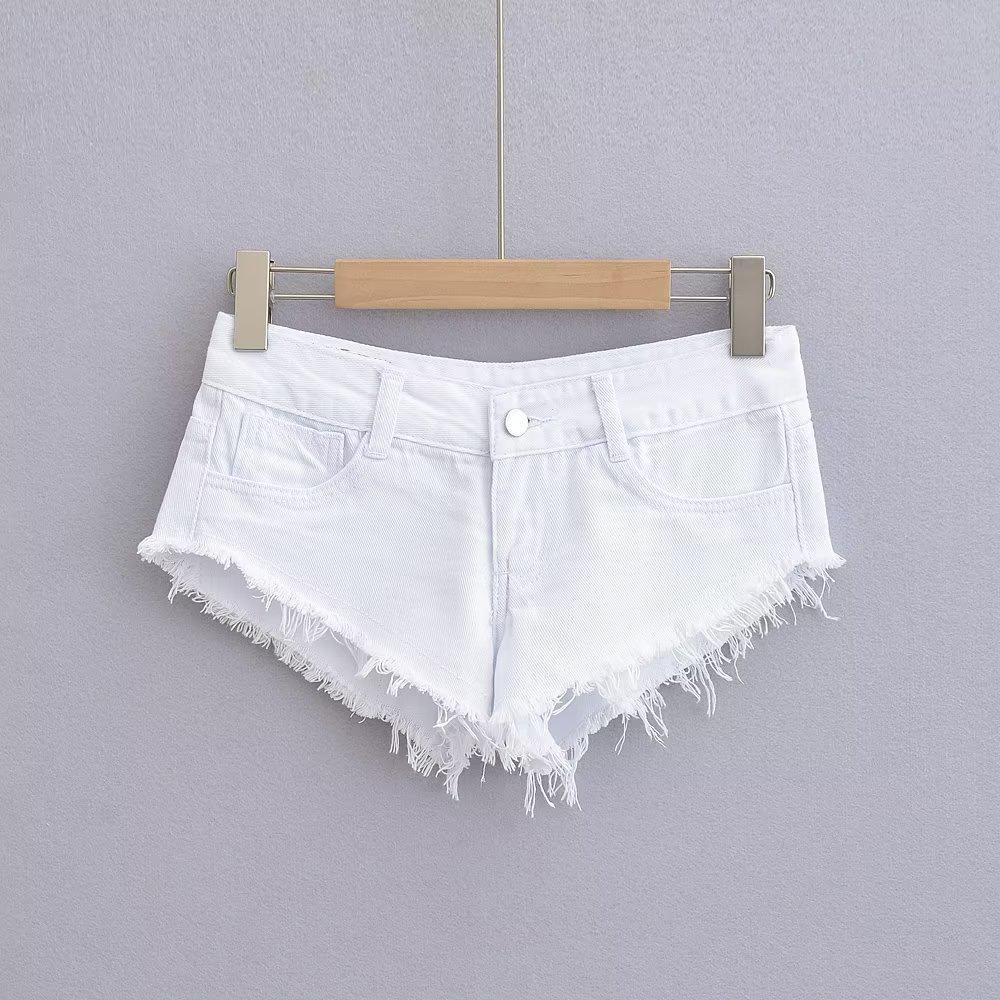 

European and American Women s Light Gray High-Cut Washed Denim Shorts L белый