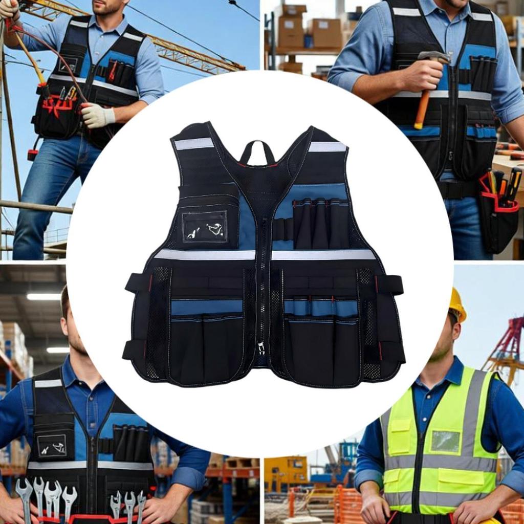 Electrician Work Vest Adjustable Utility Tool Organizer with Multiple Pockets Oxford Cloth Wear