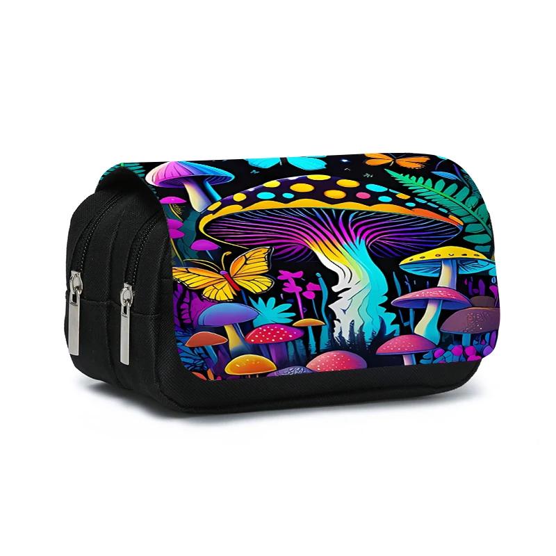 Jungle Mushrooms Double Layered Flip Pen Case for Boy and Girls Best Gifts 2D Cartoon School Supplies Pencil Case for Children