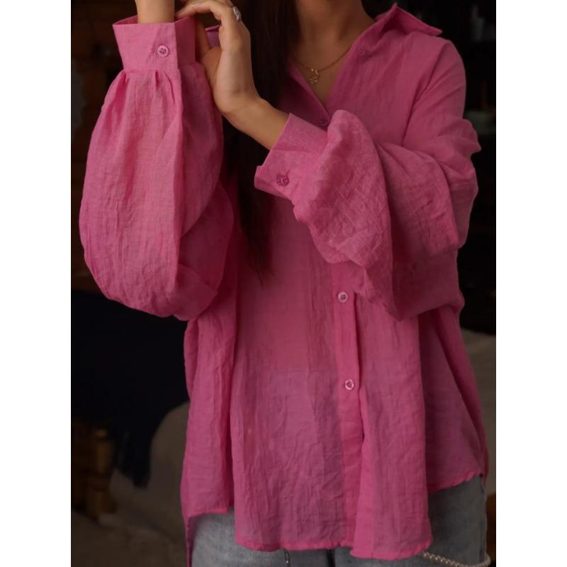 Casual Fashion Loose Women Shirts Long Sleeve Basic Office Blouse Sweet Spring Summer Tops Simple Solid Color Women's Clothing