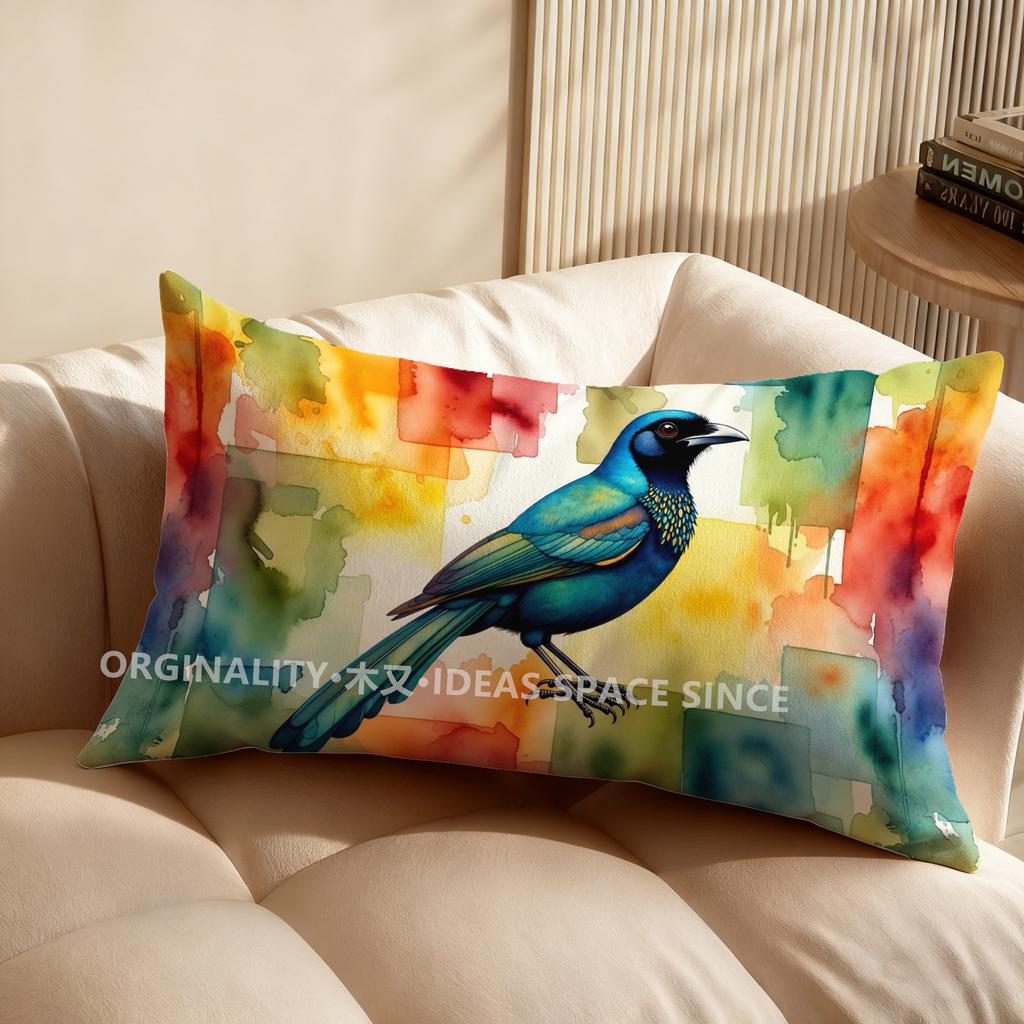 2D Colorful Bird Watercolor Pillowcase Suitable For Sofa Bedroom Car Pillow Cover Cushion Rectangular Back Cushion