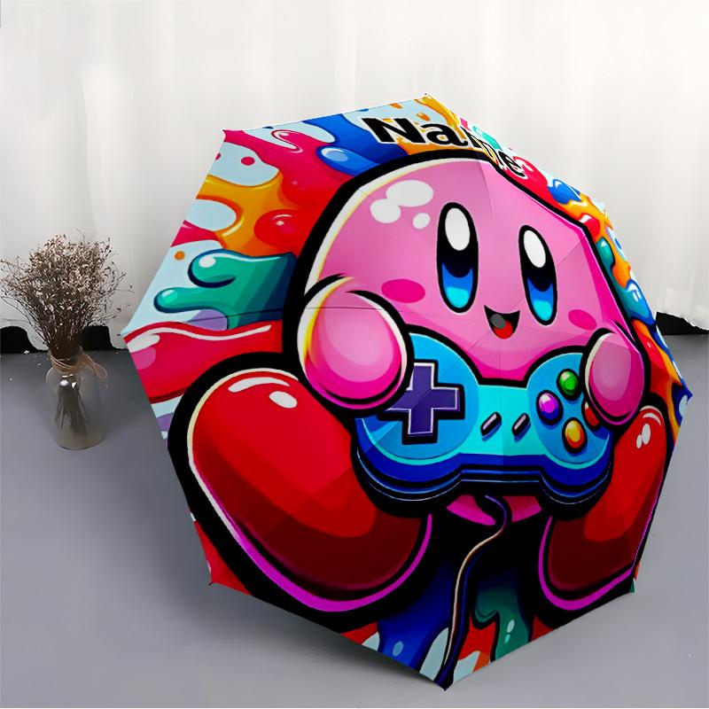 1PC Gamer Kirby - Custom Name Automatic Folding Umbrella - Compact 8-Rib Design, Durable Plastic & Iron, Daily Use S0106009