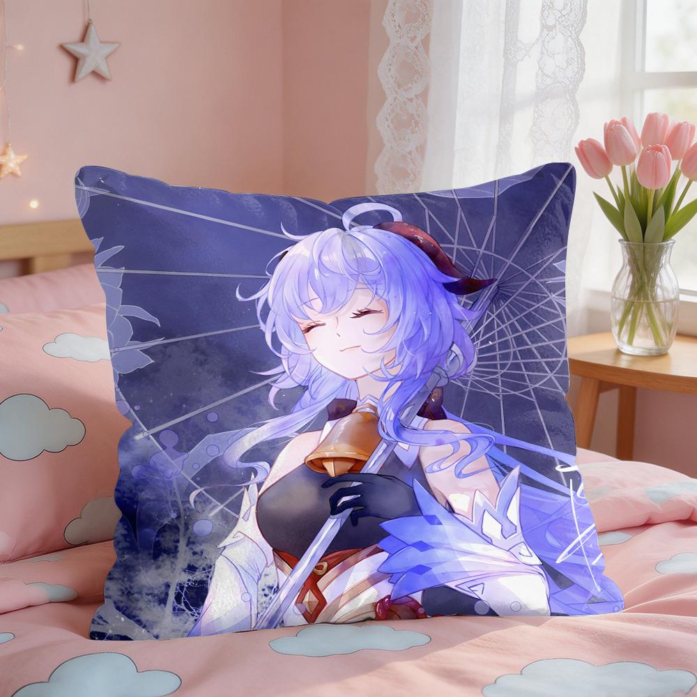 Ganyu Genshin Impact Cushion Cover Square Short Plush Pillow Case Living Room Sofa Home Decor Funda X