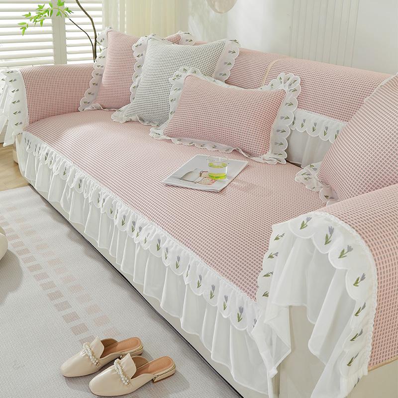 Antislip Ruffled Decorative Slipcover, Cool Sofa Cover Living Room, Korean Style Combination Kit, Seat Cover, Home Decor, Summer
