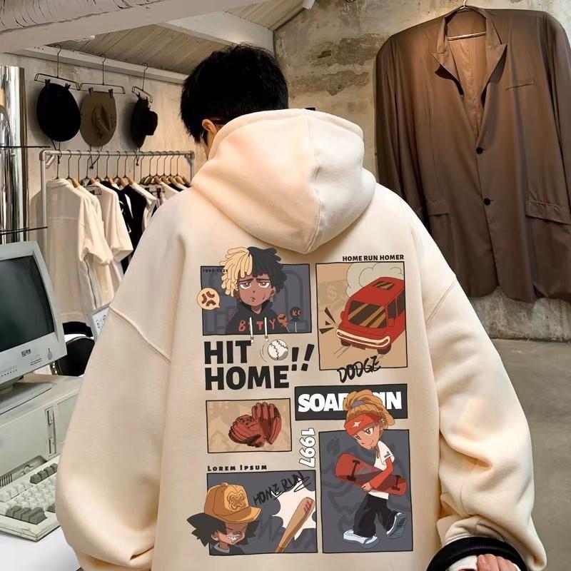 Herren Übergroßes Kapuzensweatshirt Lockerer Schnitt Streetwear Pullover Herbst Freizeitjacke