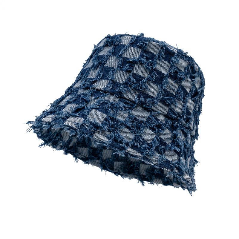 Checkerboard Fisherman Hat Women's Autumn Winter Foldable Denim Basin Hat Plaid Bucket Hat
