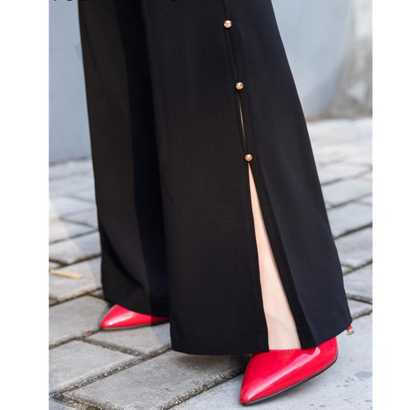 OL Office Workwear Summer High Waist Women's Split Up Capris Suit Pants for Women Skinny Flare Pants Woman Trousers Black