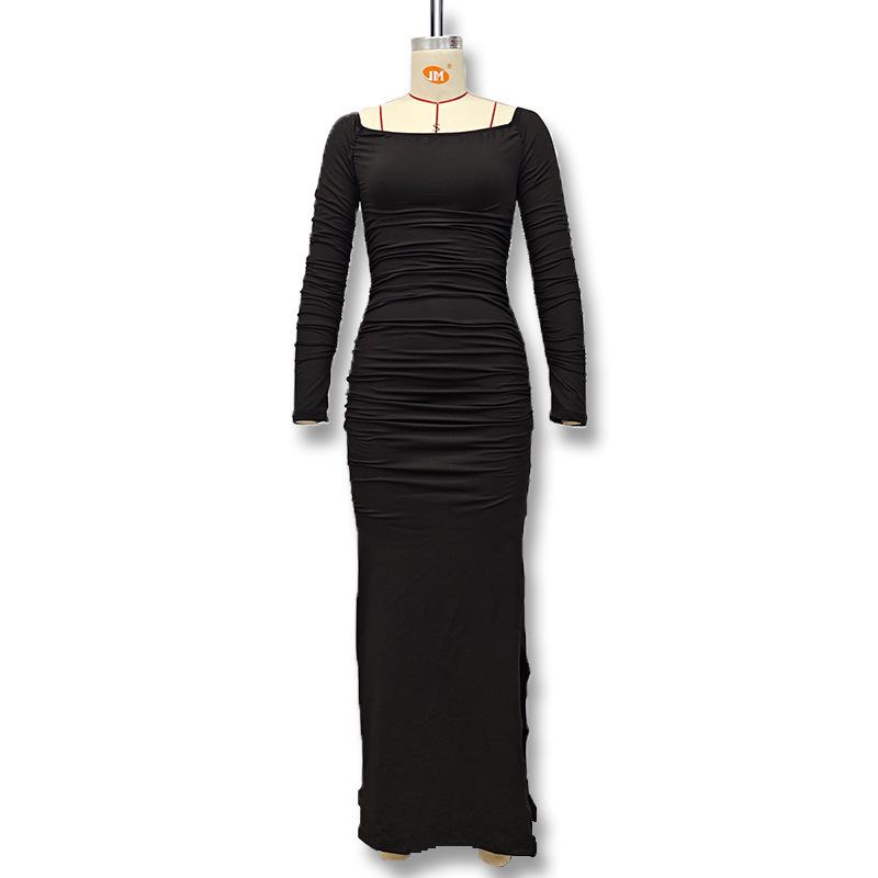 Europäischer & Amerikanischer Stil Sexy Einfarbig Enganliegend Langärmlig Winterkleid für Damen