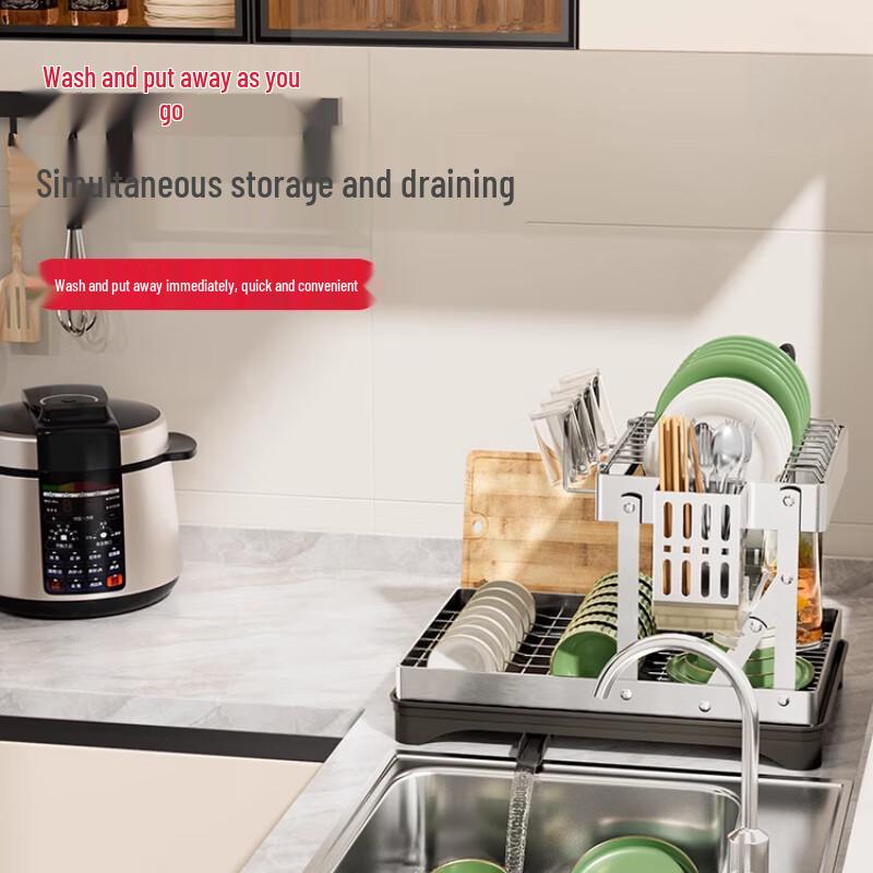 Stainless Steel 2-Tier Kitchen Dish Drying Rack with Holders