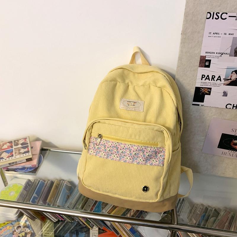 Corduroy Floral Backpack Women's Large Capacity Computer Backpack