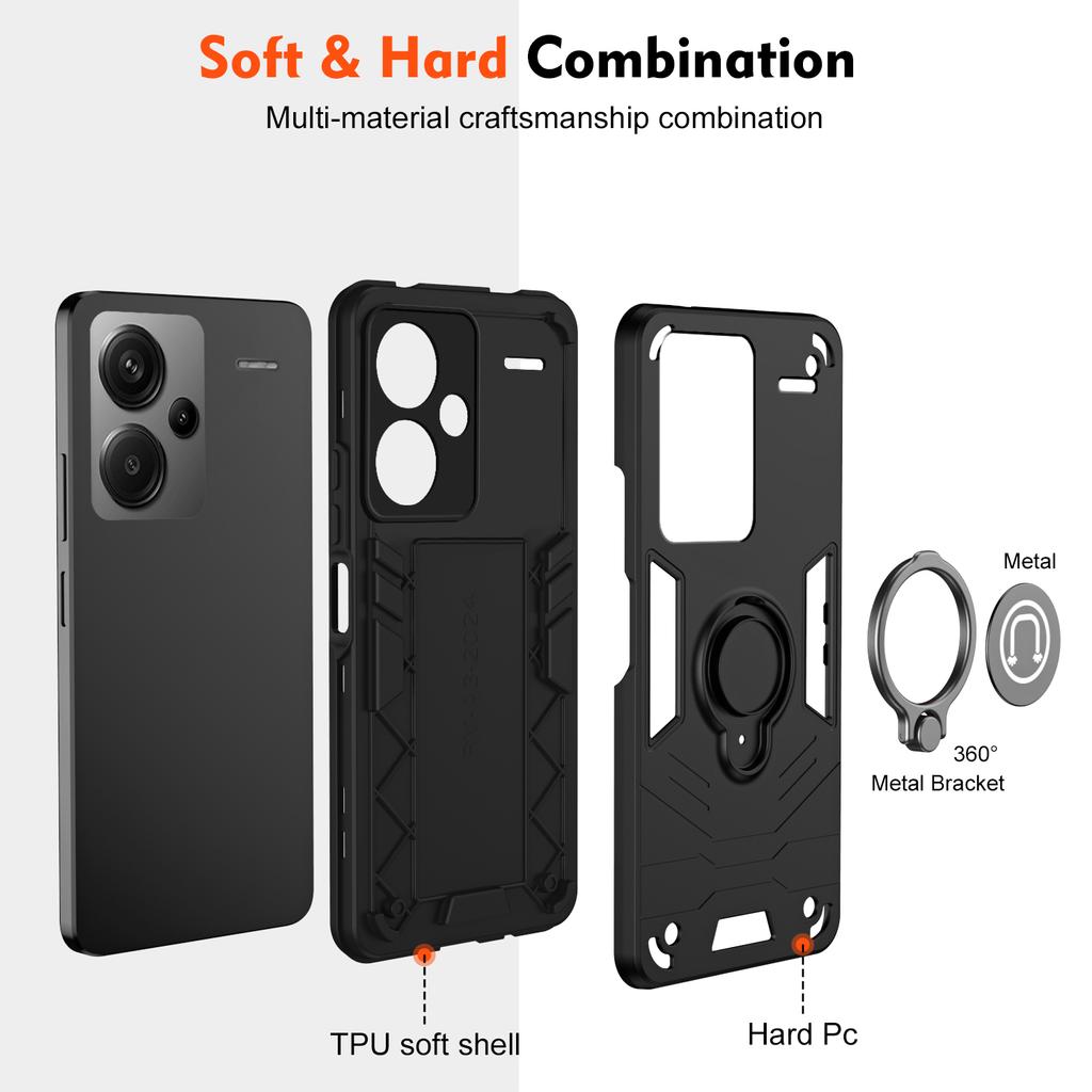 For Xiaomi Redmi Note 13 Pro+ 5G Case PC+TPU Ring Kickstand Shockproof Phone Cover