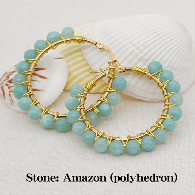 Crystal Earring For Women Boho Jewelry Trendy Natural Stone Pearl Jewellery Bohemian Ear Ring Gold Circle Hoop Earrings
