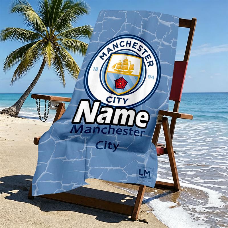 Custom Name Personalized Manchester City FC Print Beach Towel, for Trip Camping Beach Party Home Decor, Birthday Gift for Family & Friends