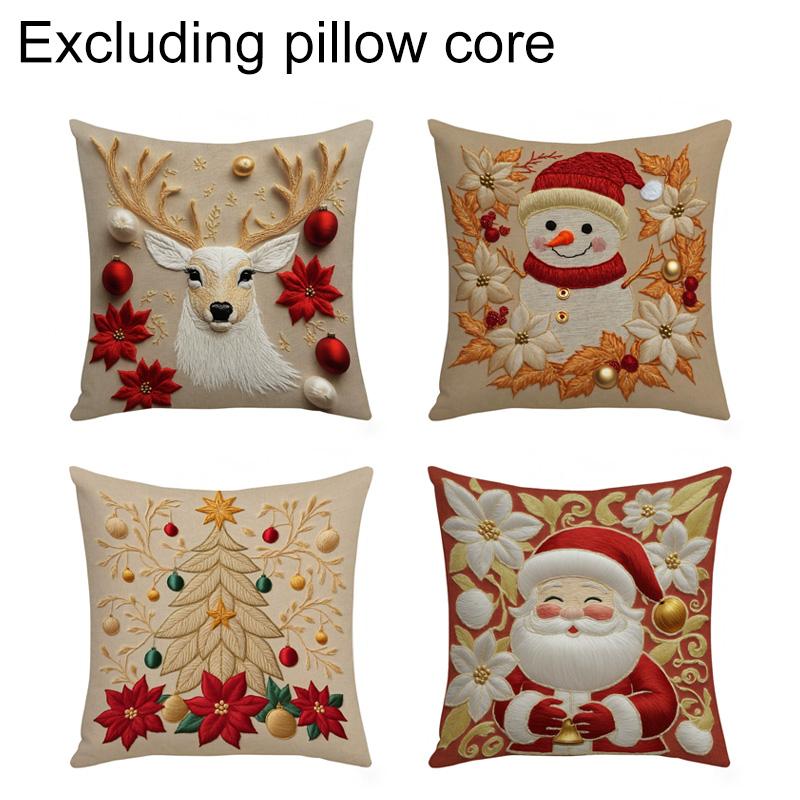 1/4pcs Cushion Cover New Year 2026 Linen Pillow Cases 45*45CM Pillowcase Single-Sided Excludes Inserts 2D Christmas Xmas Gifts