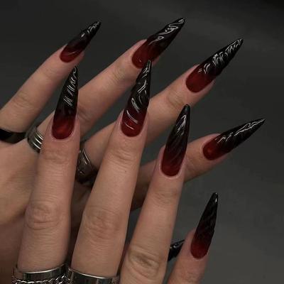 Fake Nails Solid Color Gradual Change Wearing Nail Three-Dimensional Lines Detachable Nail Art Piece Simple Nail Patch 24 Pieces