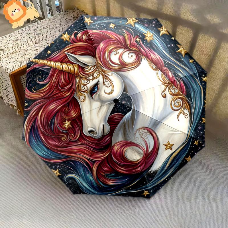 1 PC Automatic Folding Umbrella - Colorful Unicorn Pattern, Portable & Foldable Design with 8 Ribs, Christmas Birthday Gifts