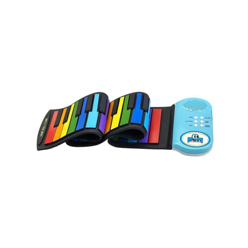 

Rainbow Roll-Up Piano, Compact, Lightweight, Portable, Rollable, Easy to Care for, 49-Key Roll-Up Digital Piano for Beginners (White with Rainbow Keys