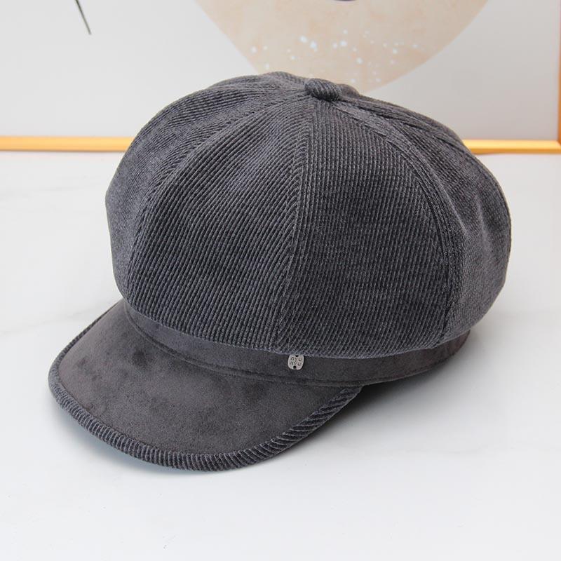 Autumn and Winter Warm Corduroy Star Anise Painter Hat Women's Retro British Short-brimmed Newsboy Hat Versatile Small Face Cap