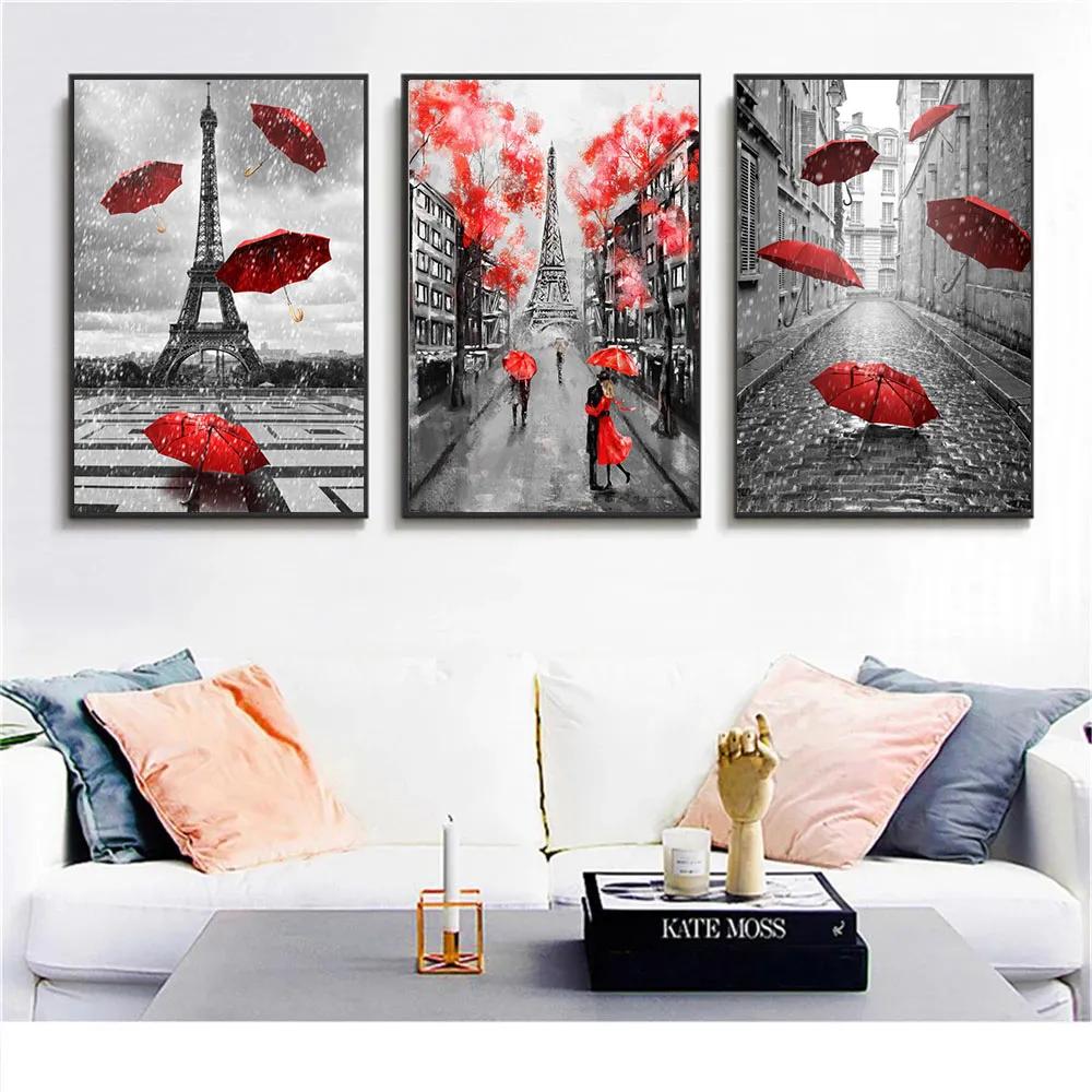 

Романтическая городская пара Париж Эйфелева башня Масляная живопись на холсте Художественный плакат и принты Скандинавская стена Картина для гостиной