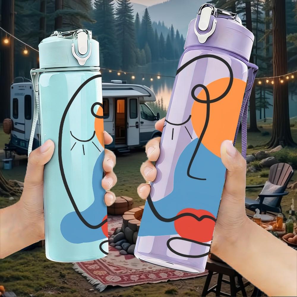 1PC Red Blue Circle Woman Print 750ml Color Plastic Sports Water Bottle Leakproof Flip Straw Lid Suitable for Sports Office Home Use