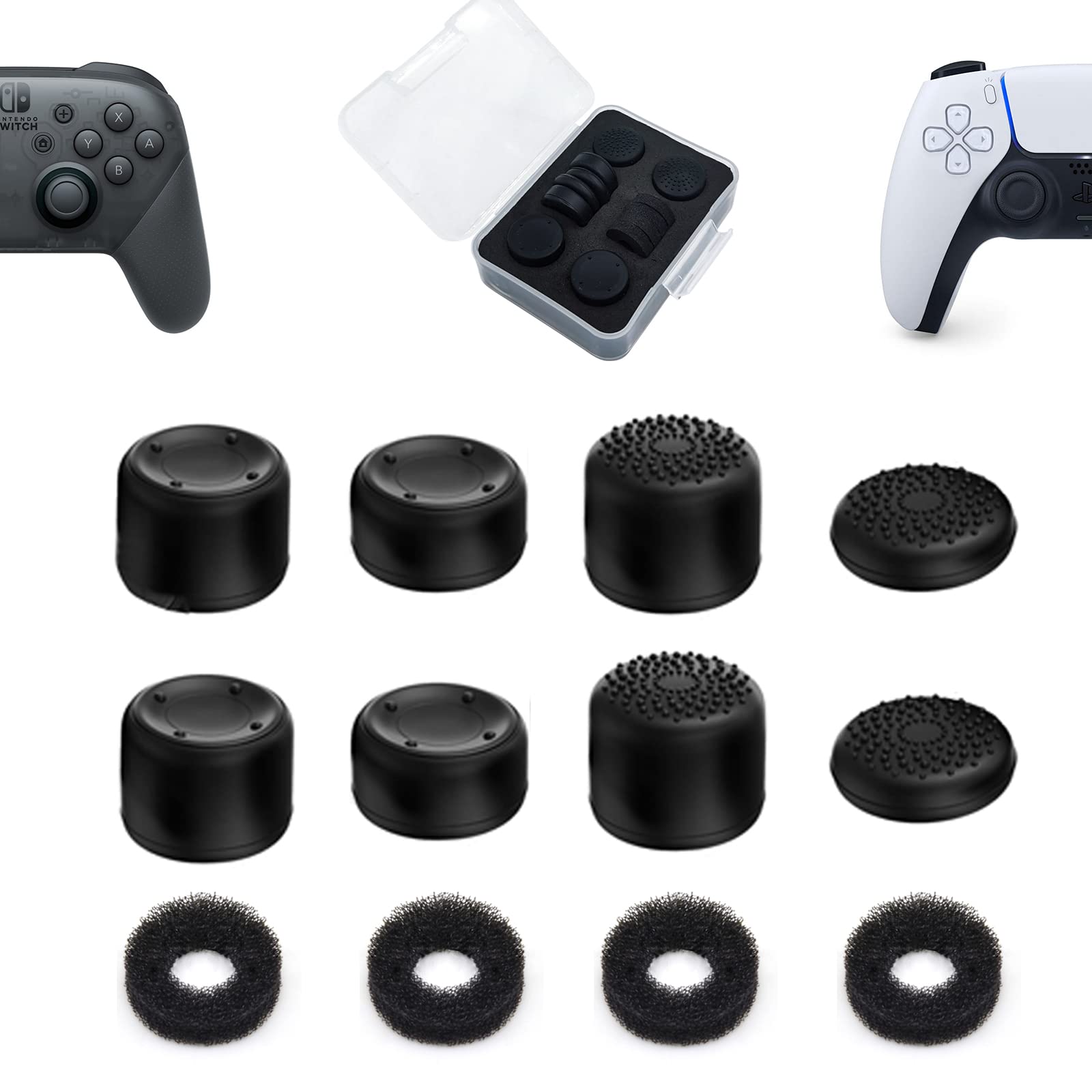 

ShiMa Owl Compatible with Freak Switch Pro Controller Freak Controller Stick Cover Assist Ring with Storage Case Stick Assist Black Set PS5/4 (4