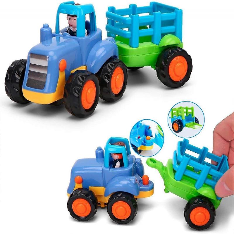 Friction Powered Cars Push and Go Trucks Construction Vehicles Toys Set of Tractor Bulldozer Dump Truck Cement Mixer for Baby Toddlers Infants Boys Gi