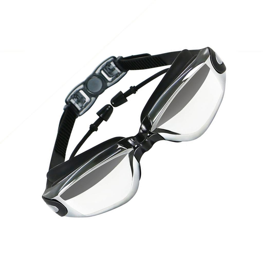 Swimming Goggles Antifog Waterproof Clear Wide View Swim Goggles with Soft Silicone Earplugs for Men Women Black