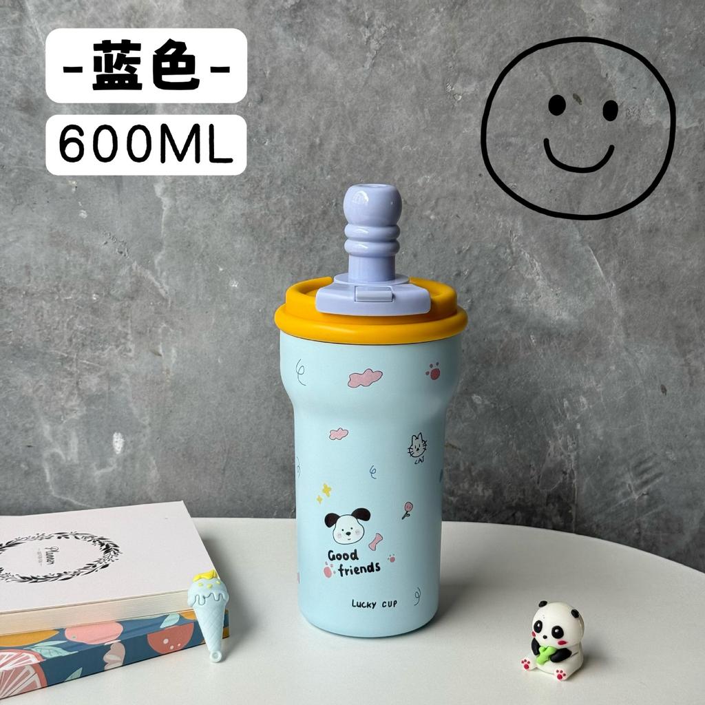 Cartoon Ceramic Liner Thermos Women's Large-capacity Ice Portable Car Coffee Straw Water Cup