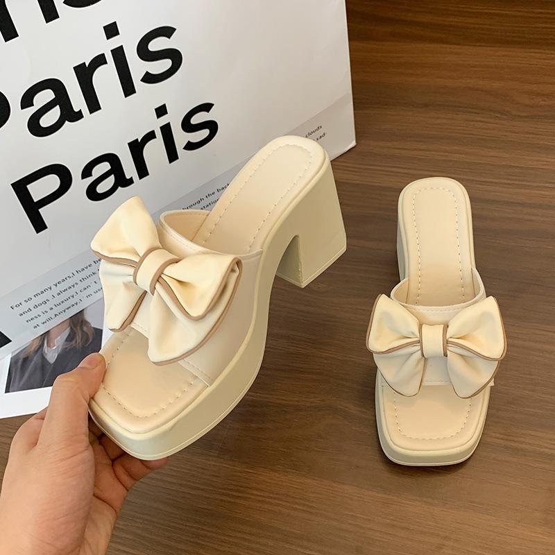 Cool Slippers Women's Summer Outer Wear Fashion 2025 New Versatile Muffin Thick Bottom Heightening Bow Women's Wedge Slippers
