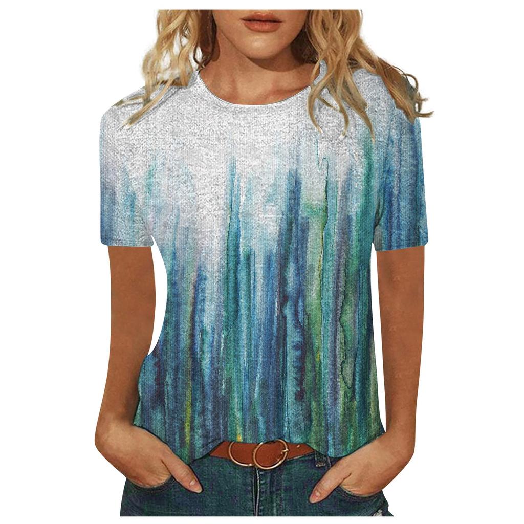 Women's Fashion Casual Comfortable Printed O-Neck Short Sleeve Top Blouse