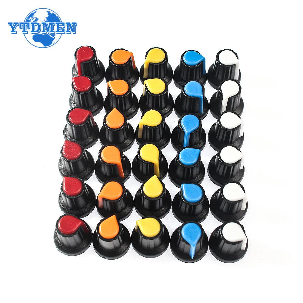 5-30PCS Potentiometer Knobs 15X17mm 6mm WH148 Potentiometer B10K Color Knob Cap Yellow Orange Blue White Red Green