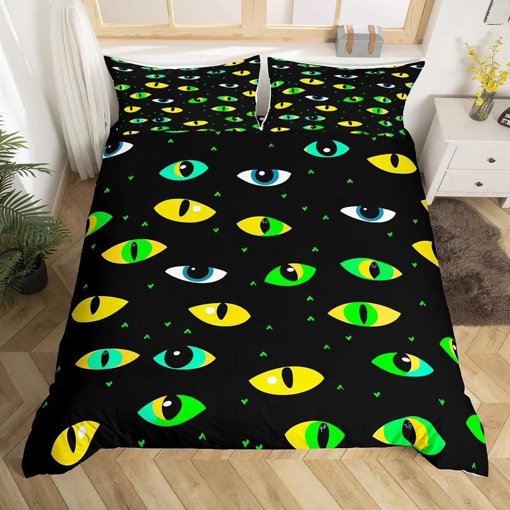 Eyes Comforter Cover Bohemian Hippie Water-Drop Duvet Cover Boho Eyes Nazar Amulet Bedding Set Mysterious Blue Eyes Quilt Cover