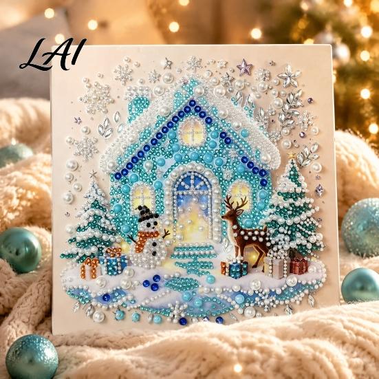 Handmade Christmas Gift for Kids DIY Faux Pearl Painting Art Kit Cute 3D Beads Decompression Craft Family Adults Beginner Holiday Gem Kit Home Wall