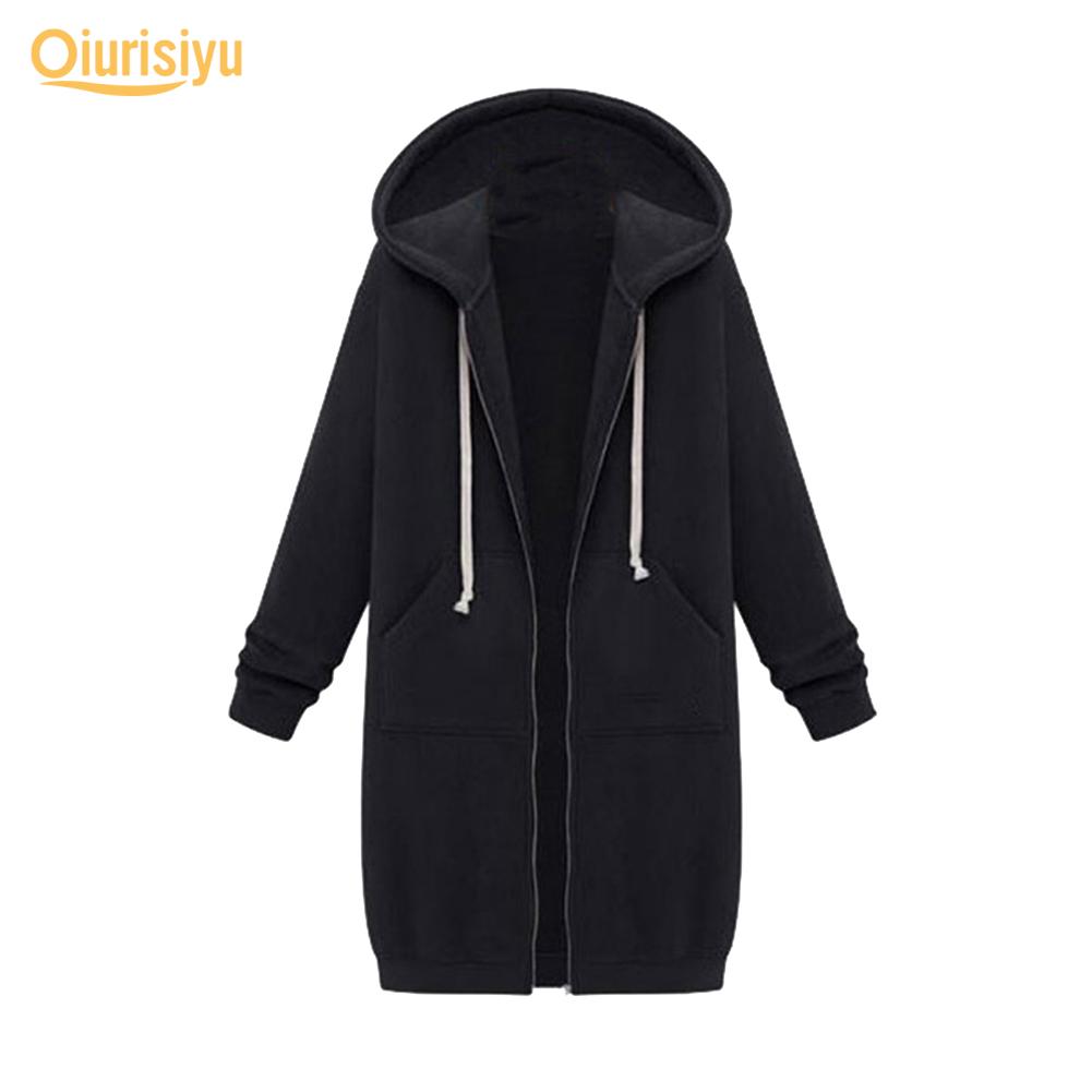 Autumn and Winter Women‘s European and American Hooded Long-sleeved Mid-length Sweatshirt and Fleece Long Coat