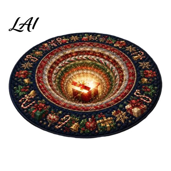 Living Room Holiday Carpet Christmas 3D Rug Illusion Area Round Decorative Optical Floor Mat Festive for Indoor Home Decoration Winter Seasonal Rug