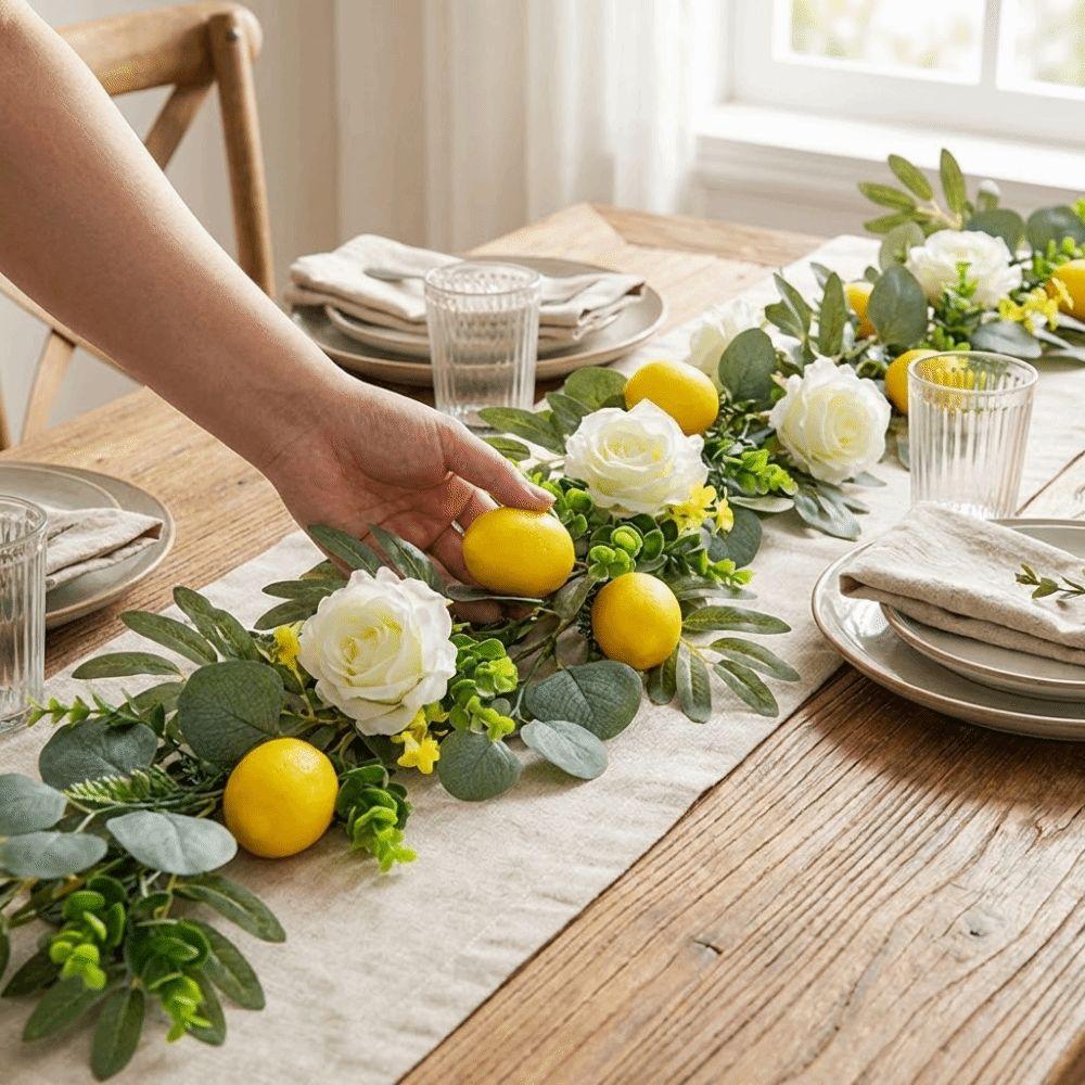 Eucalyptus Leaves Lemon Vine Decor Realistic Faux Lemon Wreath Front Door Fake Plant  Kitchen Decor