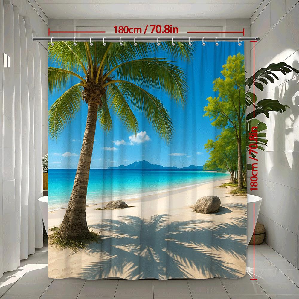 Tropical Palm Beach Shower Curtain Crystal Blue Ocean White Sand And Coconut Tree Summer Paradise Decor Waterproof Quick Setup