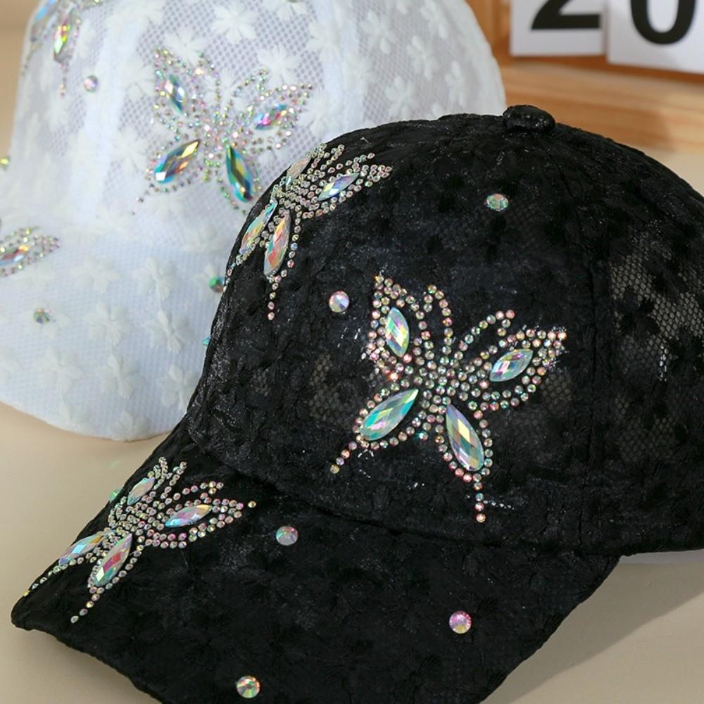 Butterfly Visors Cap Rhinestone Mesh Peaked Hat Fashion Flower Baseball Cap  Women