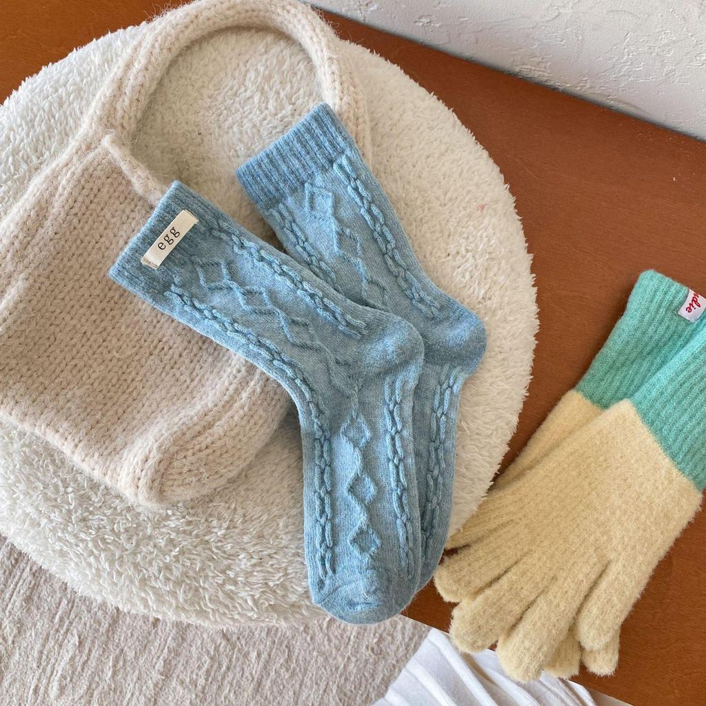 Chaussettes épaisses en laine de lapin pour femmes automne/hiver - Dongdaemun Chaud Mi-mollet Pile