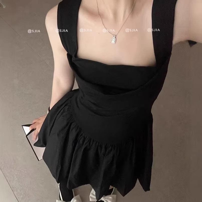 Elegant White Summer Suspender Dress - Sexy, Slimming, Puffy Princess Style for Petite Women