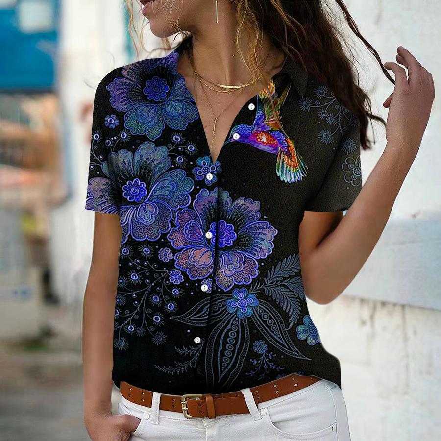 2025 Summer New Fashion Women's Animal Printed Short Sleeve V-neck Casual Button-down Shirt Top