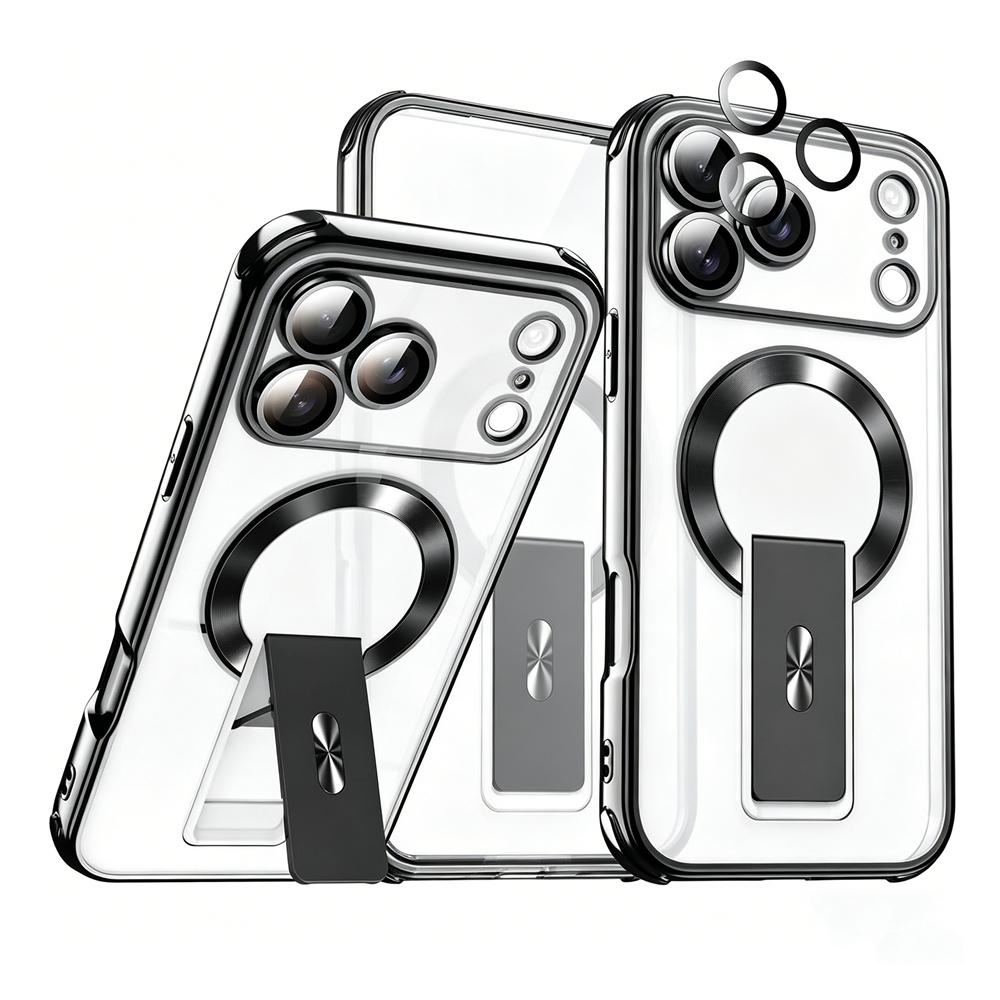 KEYSION Magnetic Transparent Plating Case for MagSafe for iPhone 11 12 13 14 15 16 17 Pro Max Air 16 Plus Upright Kickstand Shockproof Phone Cover