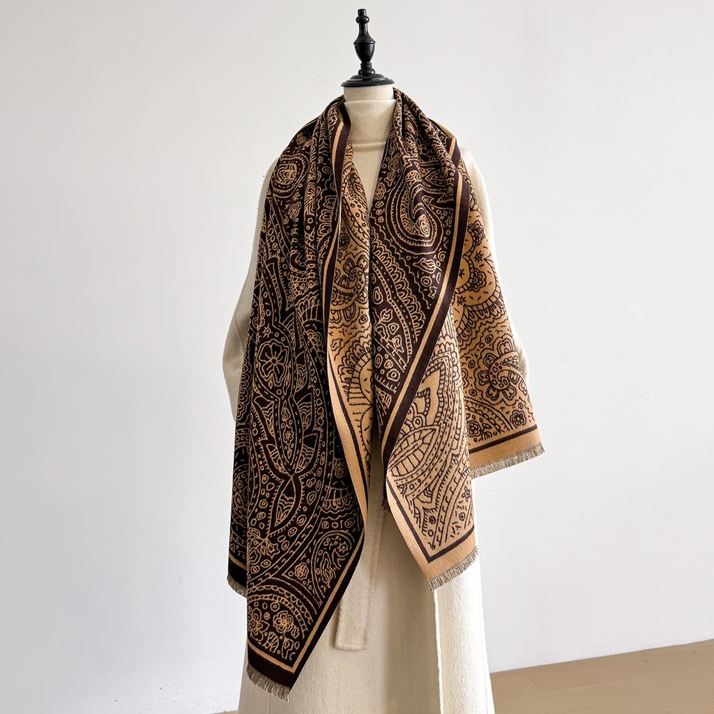 Winter Women's Cashmere Paisley Print Double-Sided Scarf Elegance Shawl Pashmina Warm Female Outdoor Fashion Accessory
