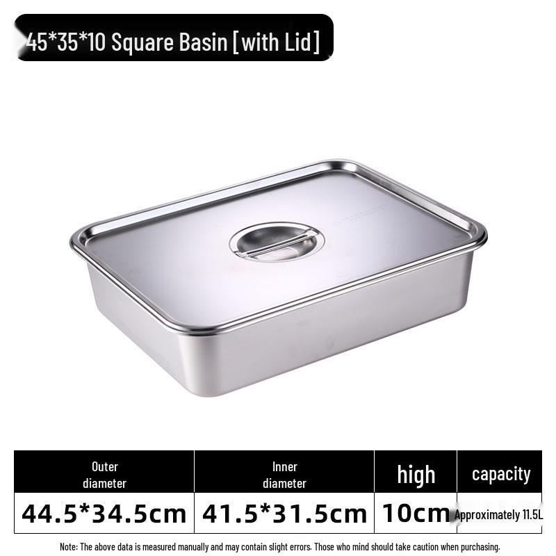 Deepened Stainless Steel Square Basin with Oil Draining Rack & Lid
