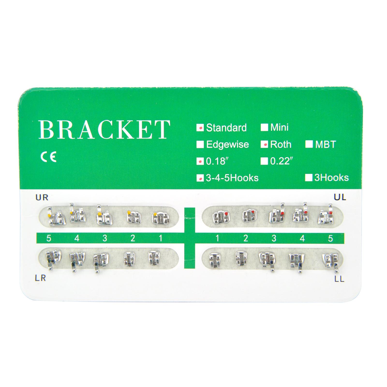 

100 шт./5 упак., стоматологические ортодонтические кронштейны, стандартные Roth 018, 3-4-5 крючки